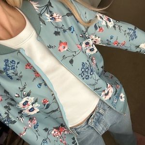 Blue floral bomber jacket